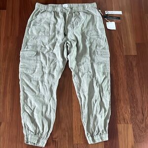 Nicole Miller Sage Green Cargo Pants with Relaxed Fit and Elastic Waist